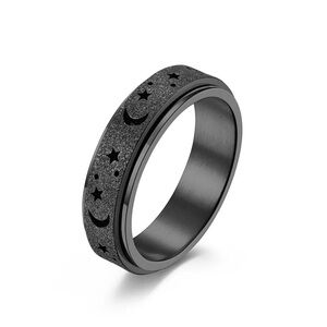 NEW•Moon & Stars Black Matte Glitter SS 6mm rotating ring